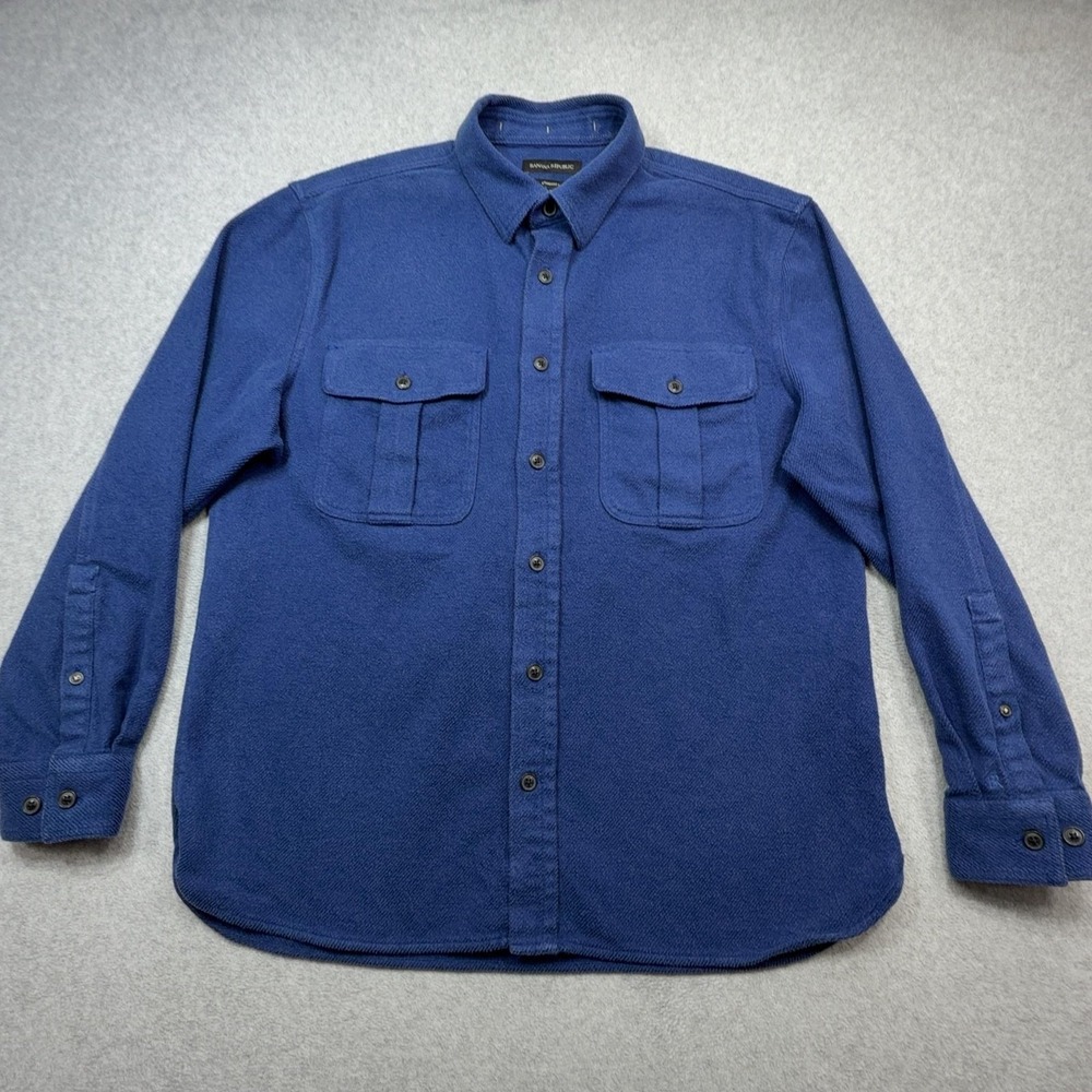 Banana Republic Shirt Mens Large Blue Heavy Flannel Safari Shirt Jacket Shacket